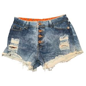 Jezzian Denim Distressed Button Fly Blue‎ Denim Jean Shorts